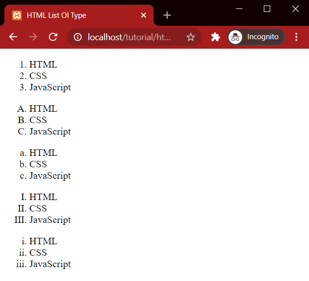 HTML List ol type