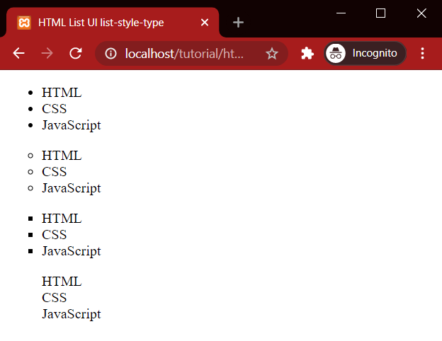 HTML List ul style type