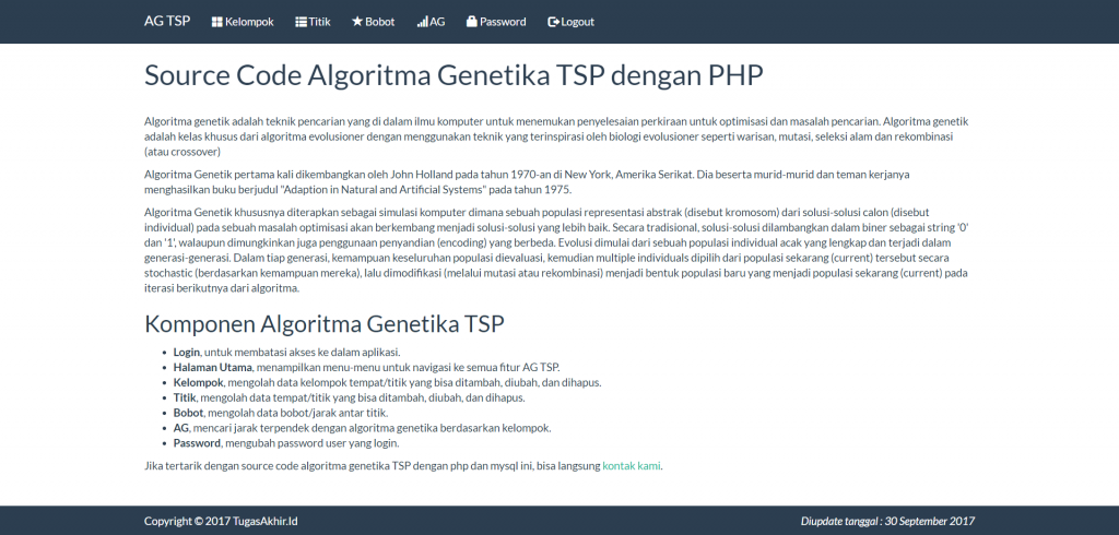Halaman Utama Algoritma Genetika TSP